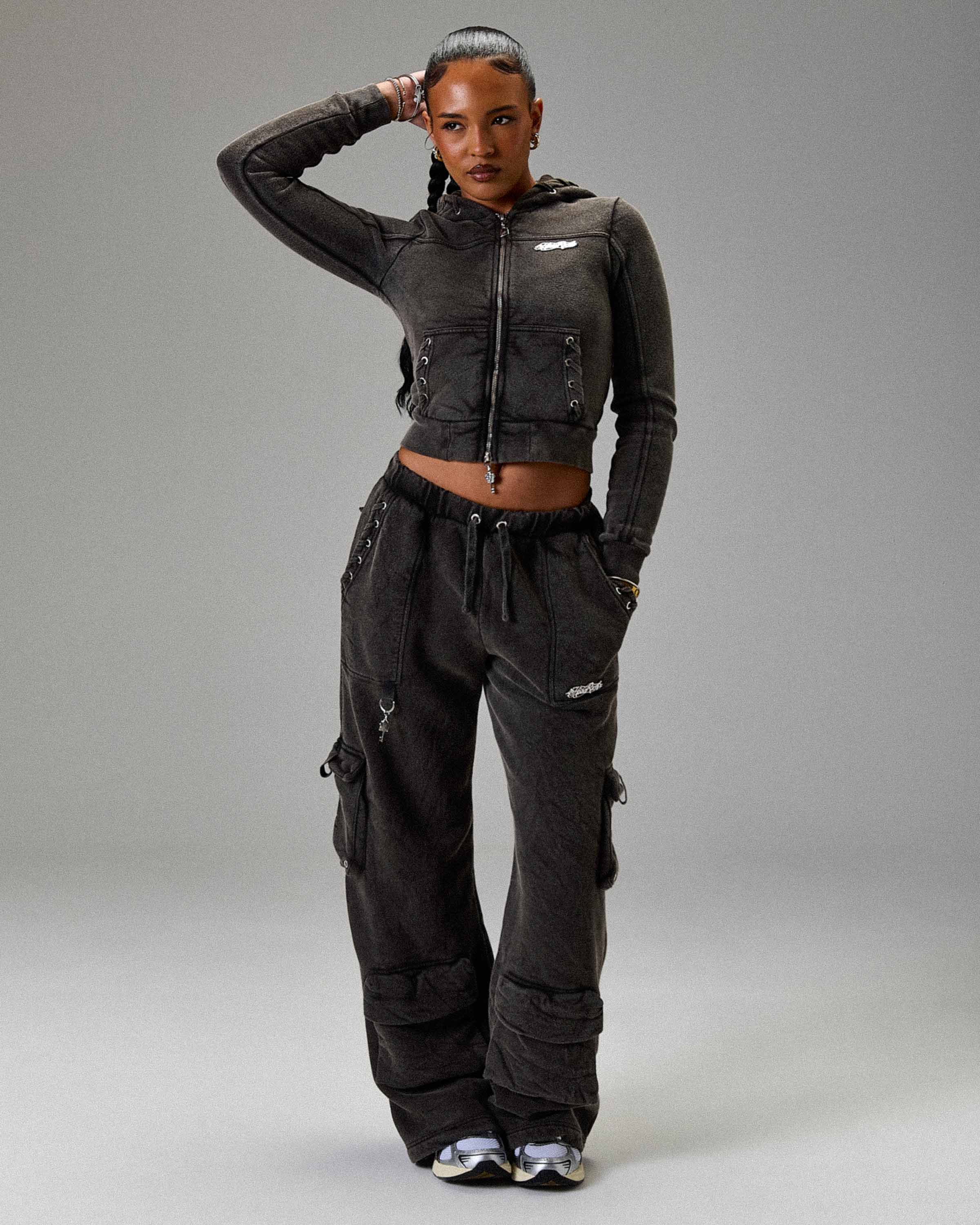 The Winner's Circle Token Oversized Wide Leg Joggers - Washed Black - Image 9