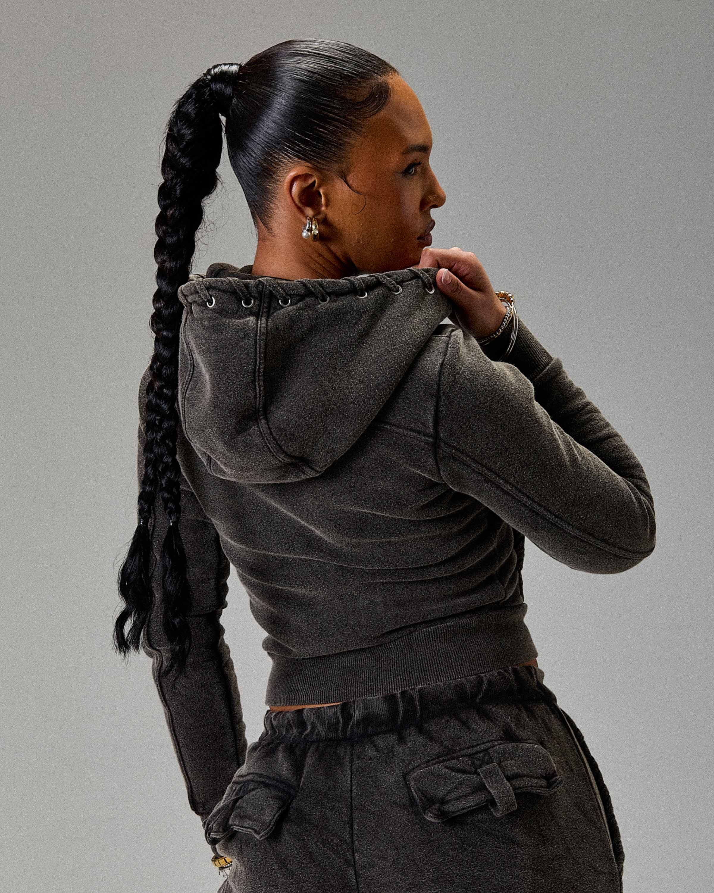 The Winner's Circle Token Slim Zip Hoodie - Washed Black - Image 2