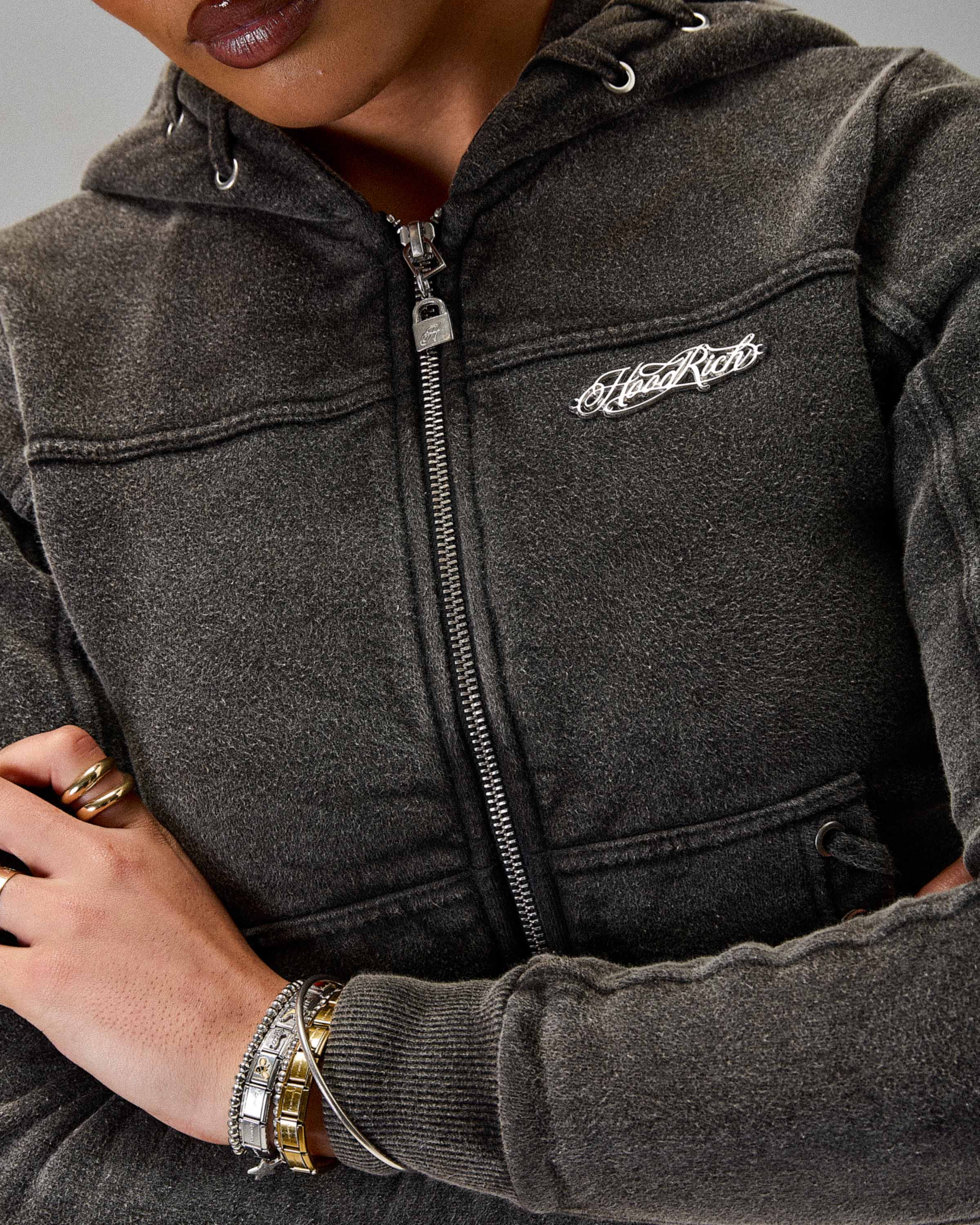 The Winner's Circle Token Slim Zip Hoodie - Washed Black - Image 7
