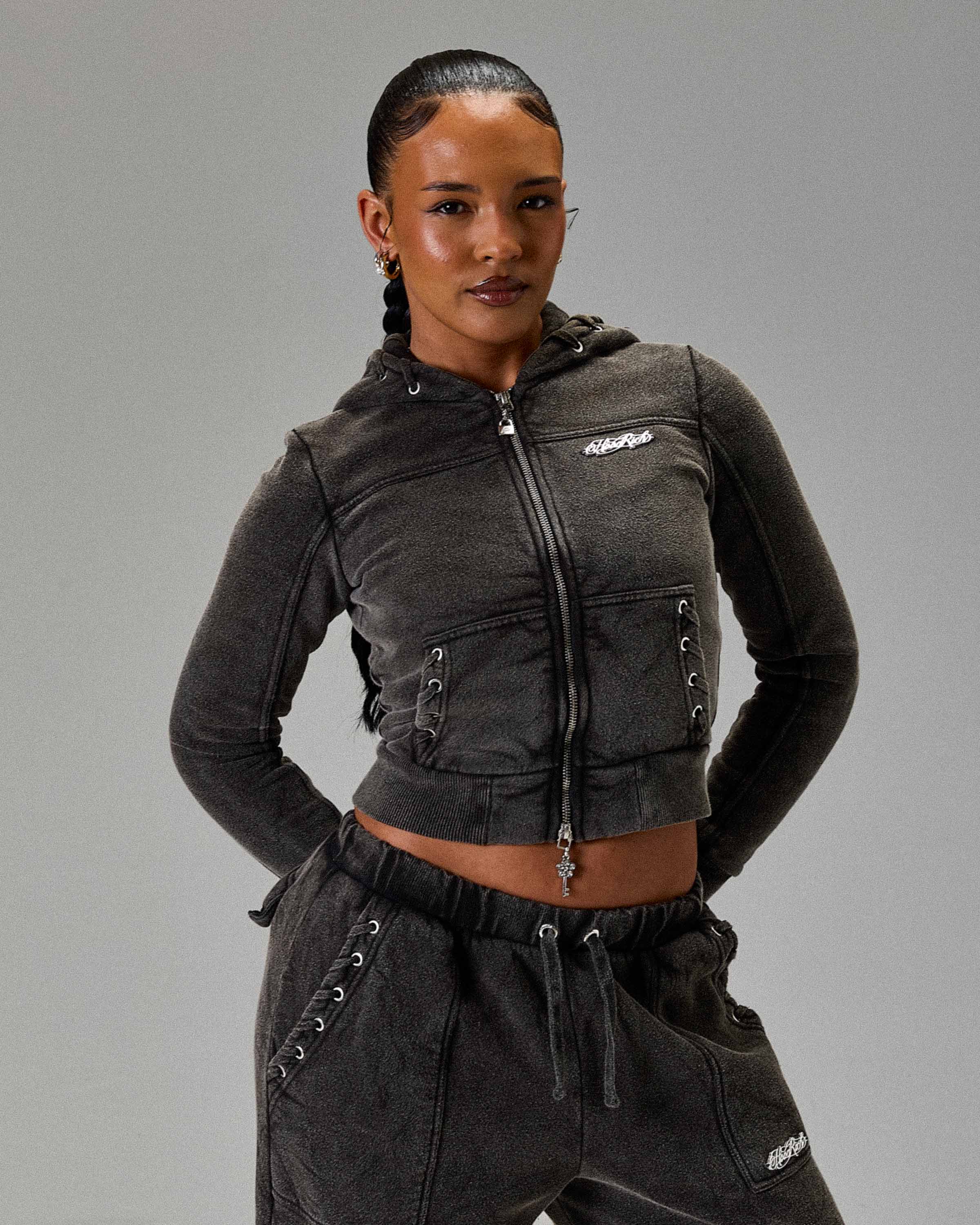The Winner's Circle Token Slim Zip Hoodie - Washed Black - Image 8
