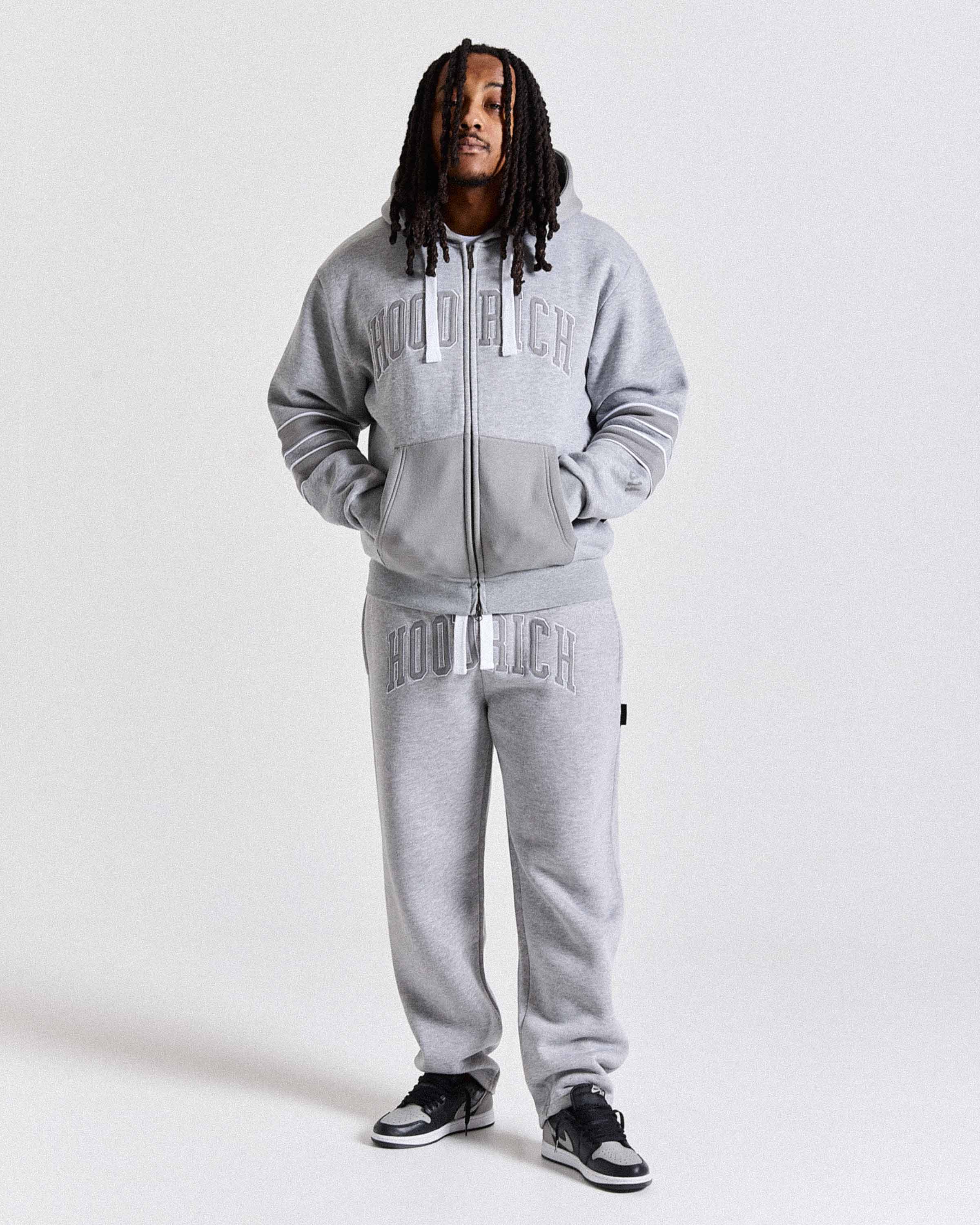 Varsite Oversized Wide Leg Joggers - Grey/White - Image 3