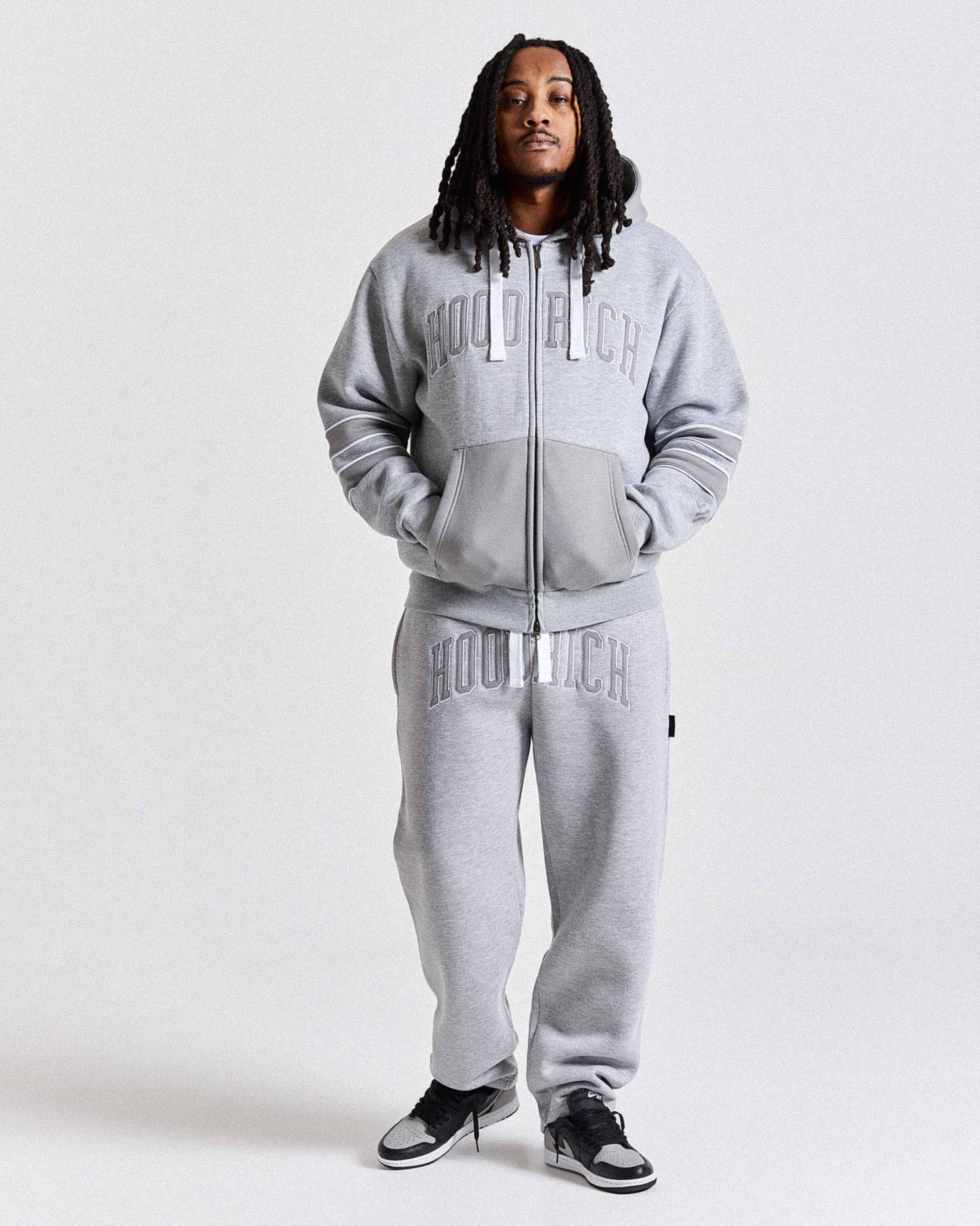 Varsite Oversized Wide Leg Joggers - Grey/White - Image 8