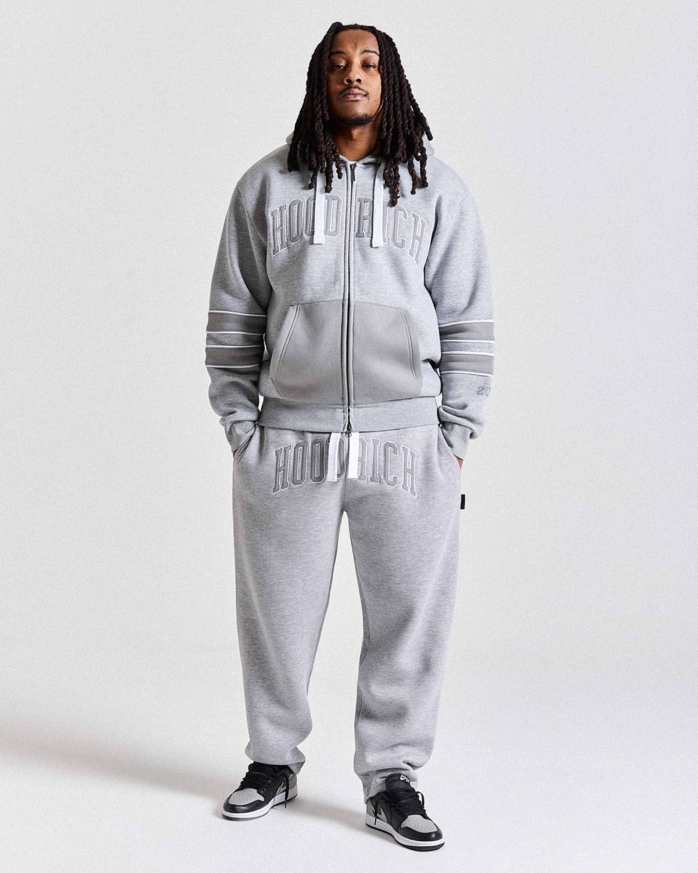 Varsite Oversized Zip Hoodie - Grey/White - Image 3