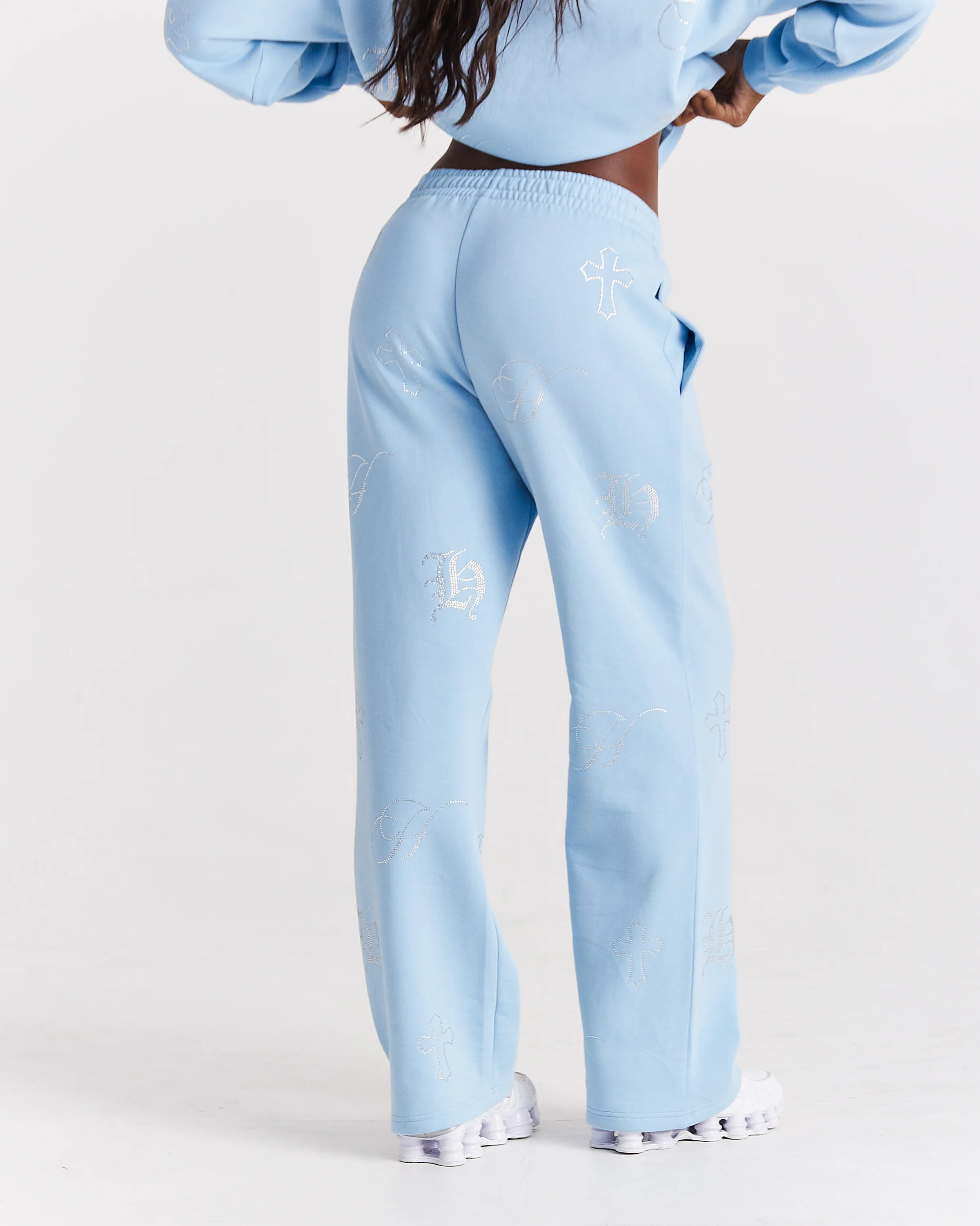 Crystal Wide Leg Jogger - Light Blue/Rhinestone - Image 2