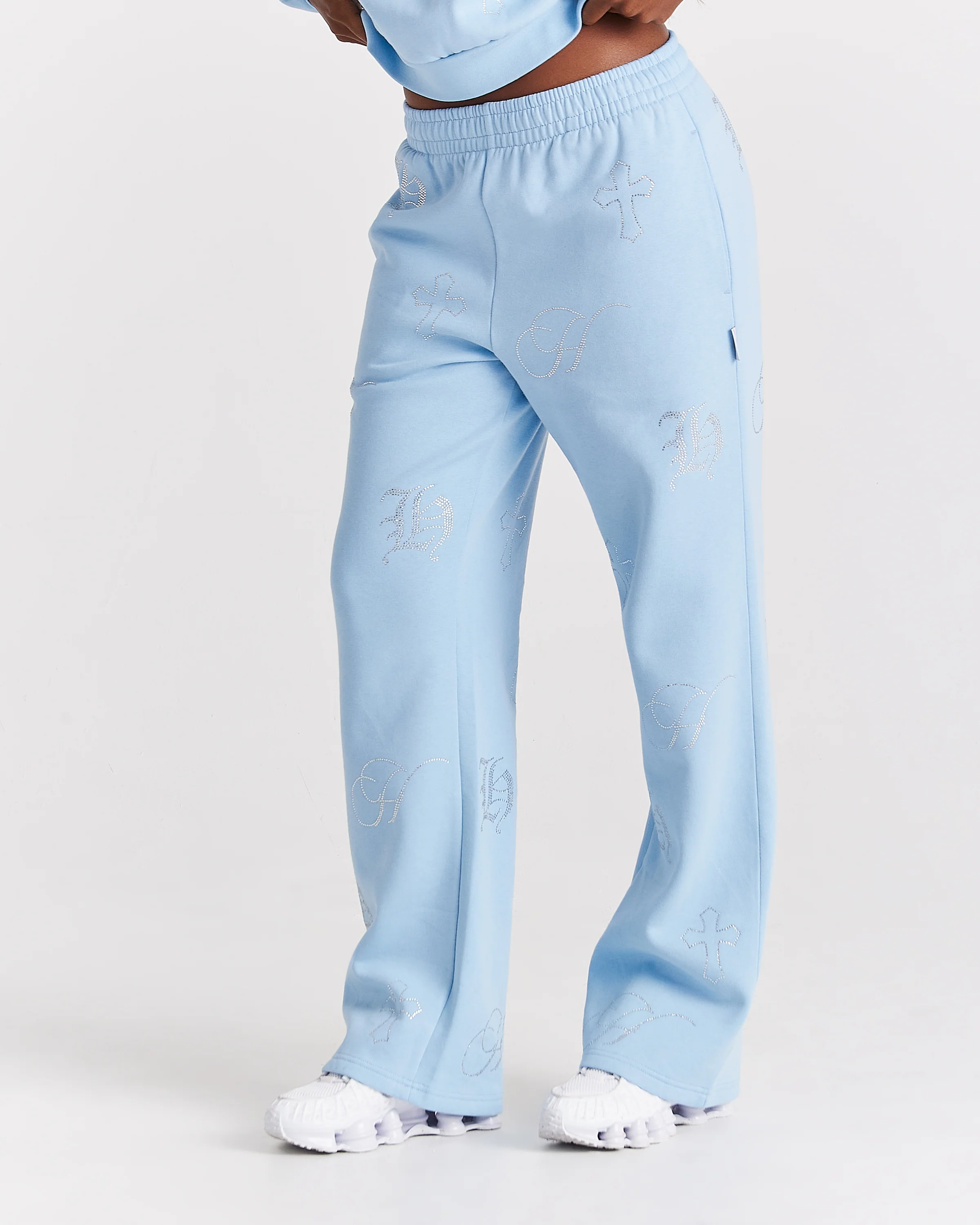 Crystal Wide Leg Jogger - Light Blue/Rhinestone - Image 4