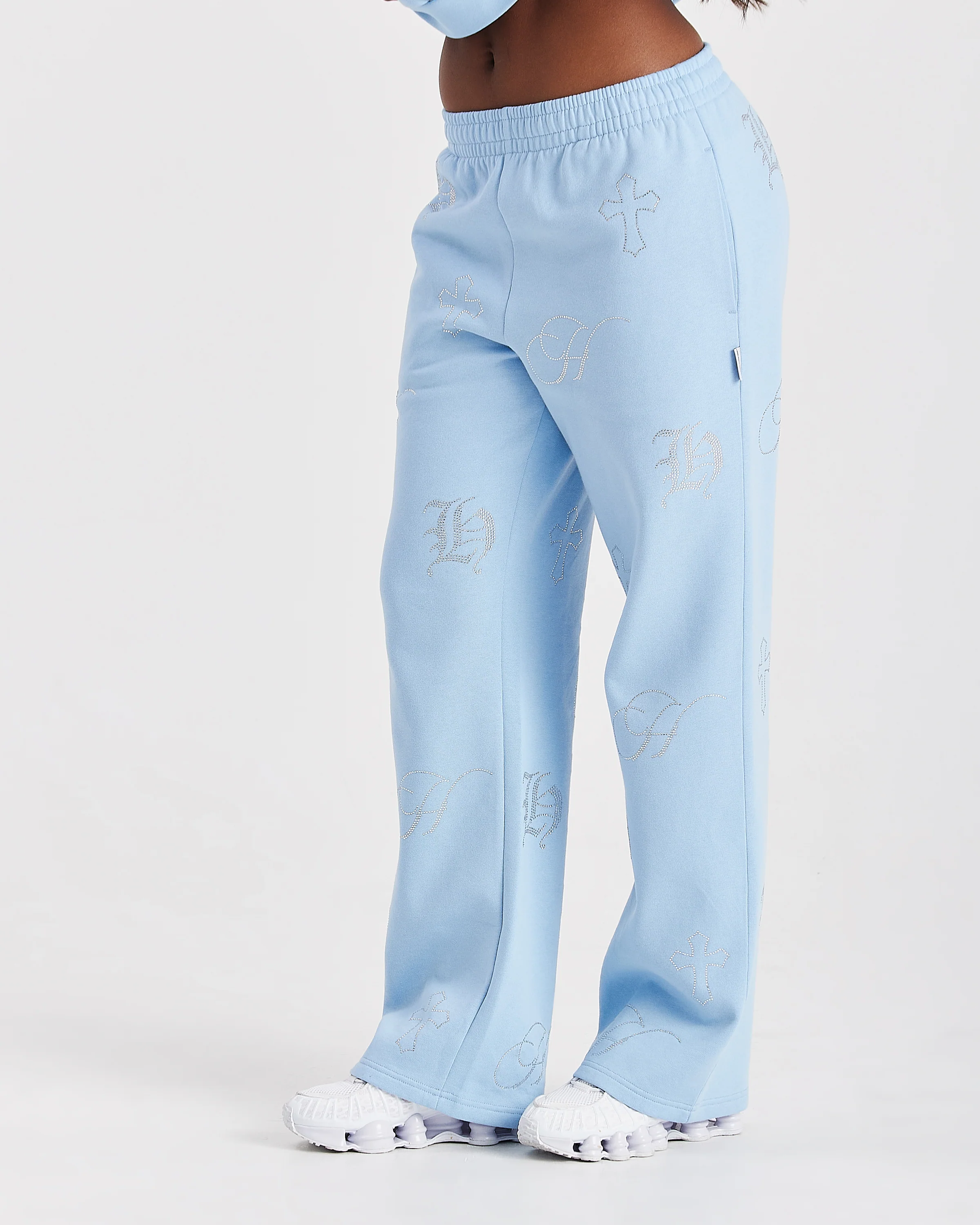Crystal Wide Leg Jogger - Light Blue/Rhinestone - Image 5